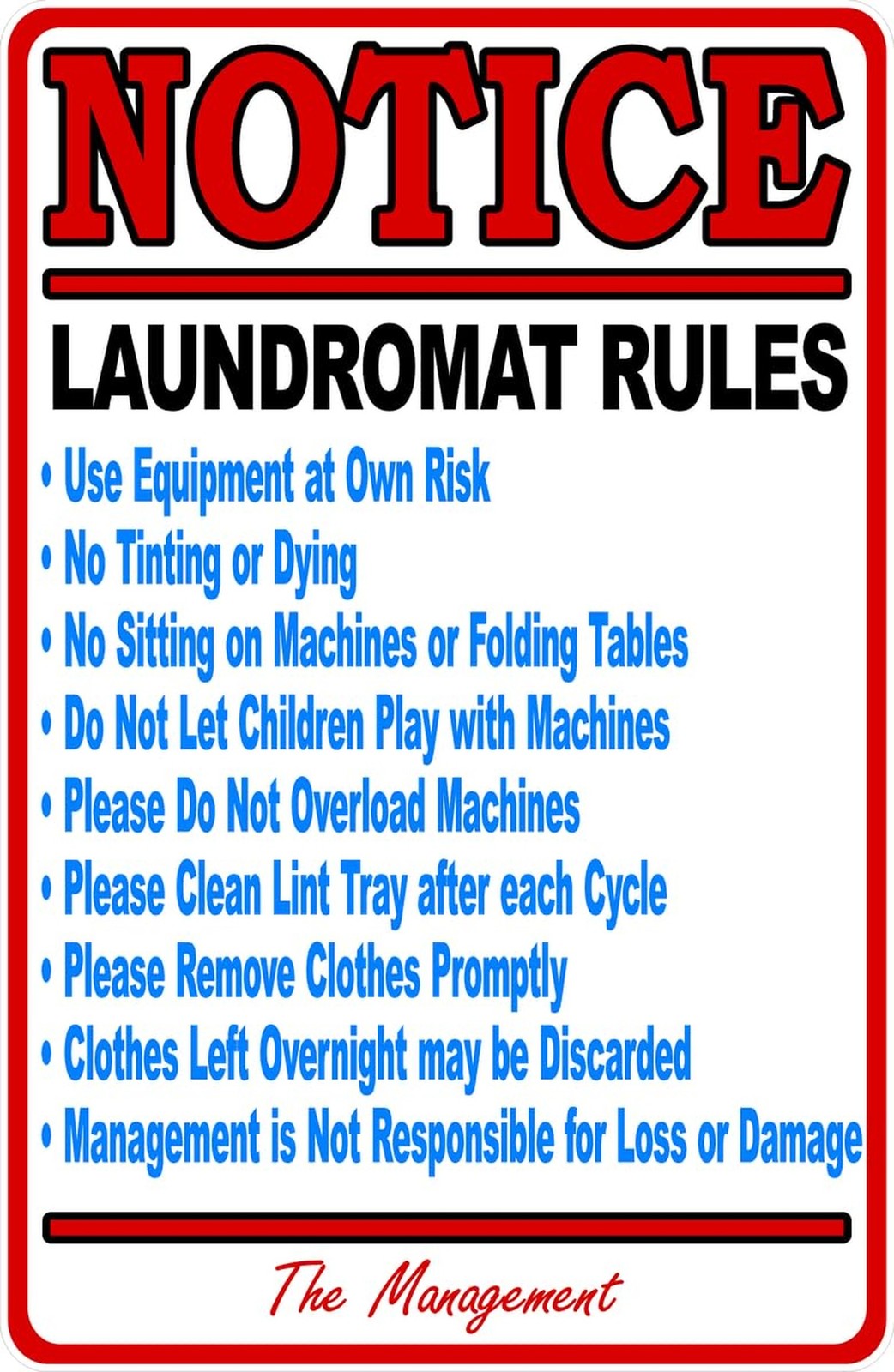 Notice Laundromat Rules Sign English or Spanish Business (X1348) Metal Tin Si…