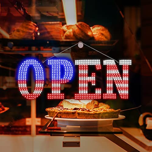 Open Signs for Business, 40″x14″ inch Extra Large USA Flag Open Sign LED Window