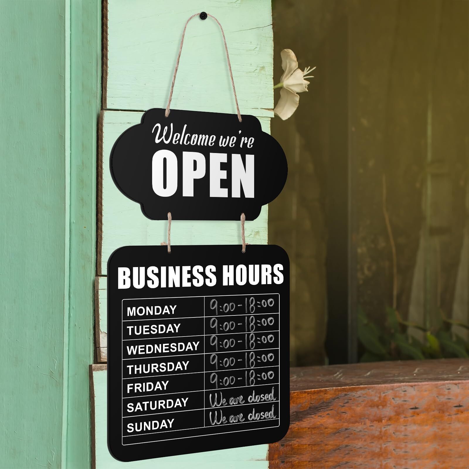 Business Hours Hanging Chalkboard Open Closed Sign Wooden Welcome Chalk Board…