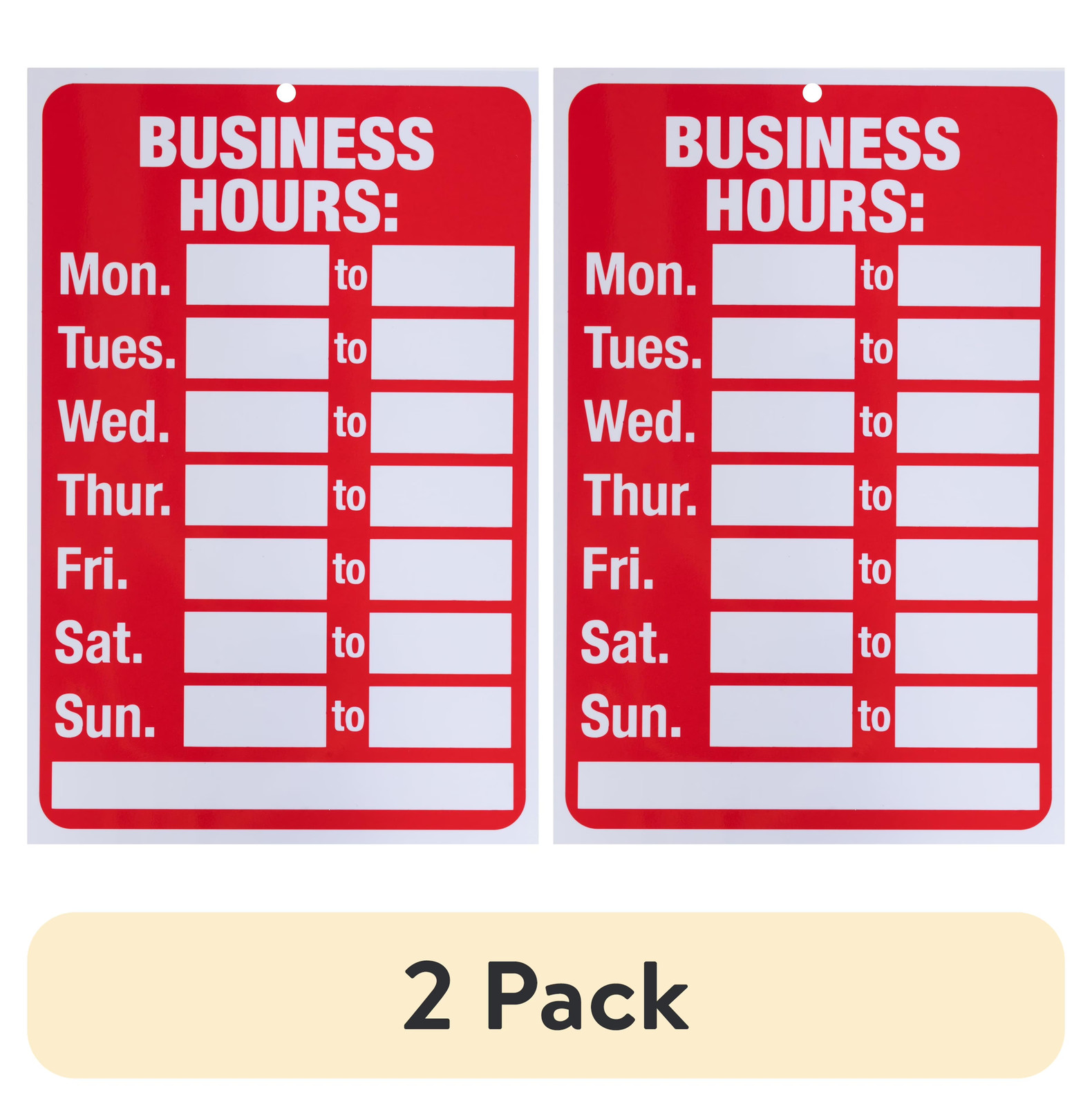 (2 pack) Pen+Gear Business Hours Sign, 8″x12″, Red/White