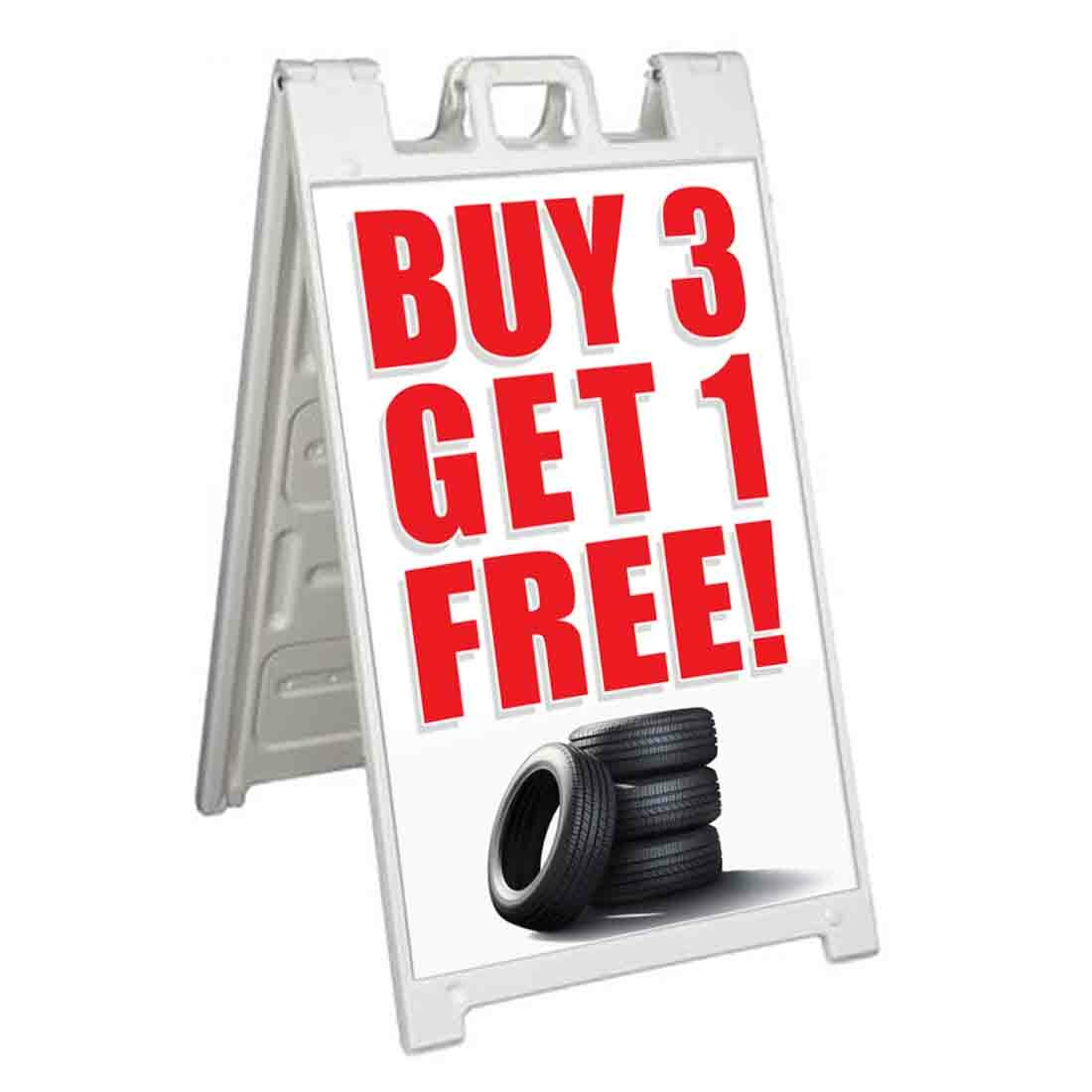 BUY 3 GET 1 FREE TIRES Signicade 24×36 Aframe Sidewalk Sign Banner Decal AUTO