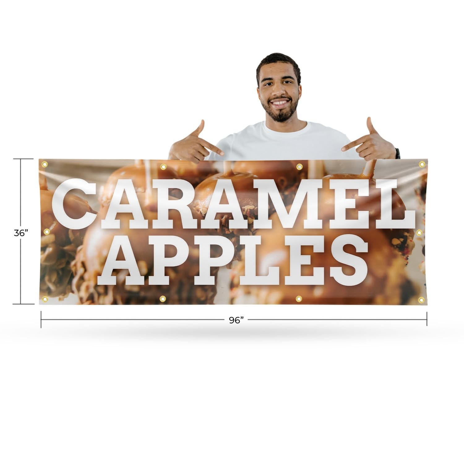 SignMission Caramel Apples Banner Sign 36×96 Inch 13 oz Vinyl Metal Grommets