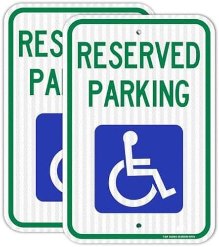 (2 Pack) Handicap Parking Sign, Reserved Parking Sign, Large 18″ x 12″ Engine…