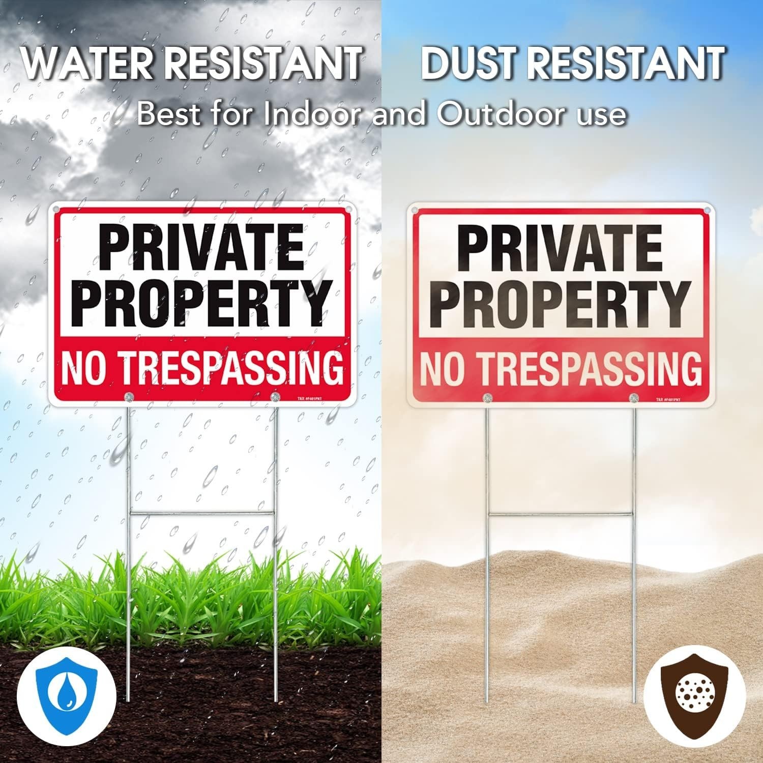 No Trespassing Sign Private Property Sign with H Stake for Outside, Pack,2″x8…