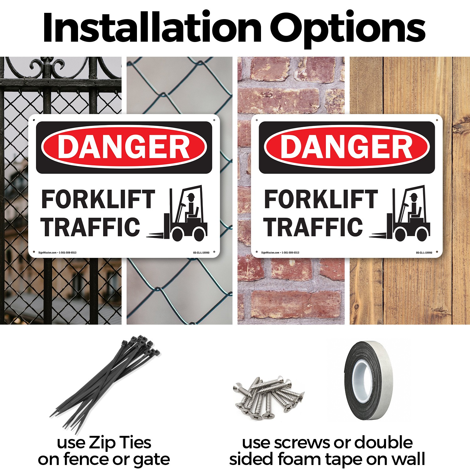 Forklift Traffic OSHA Danger Sign Metal, Plastic, Or Decal – 5 or 10 Pack