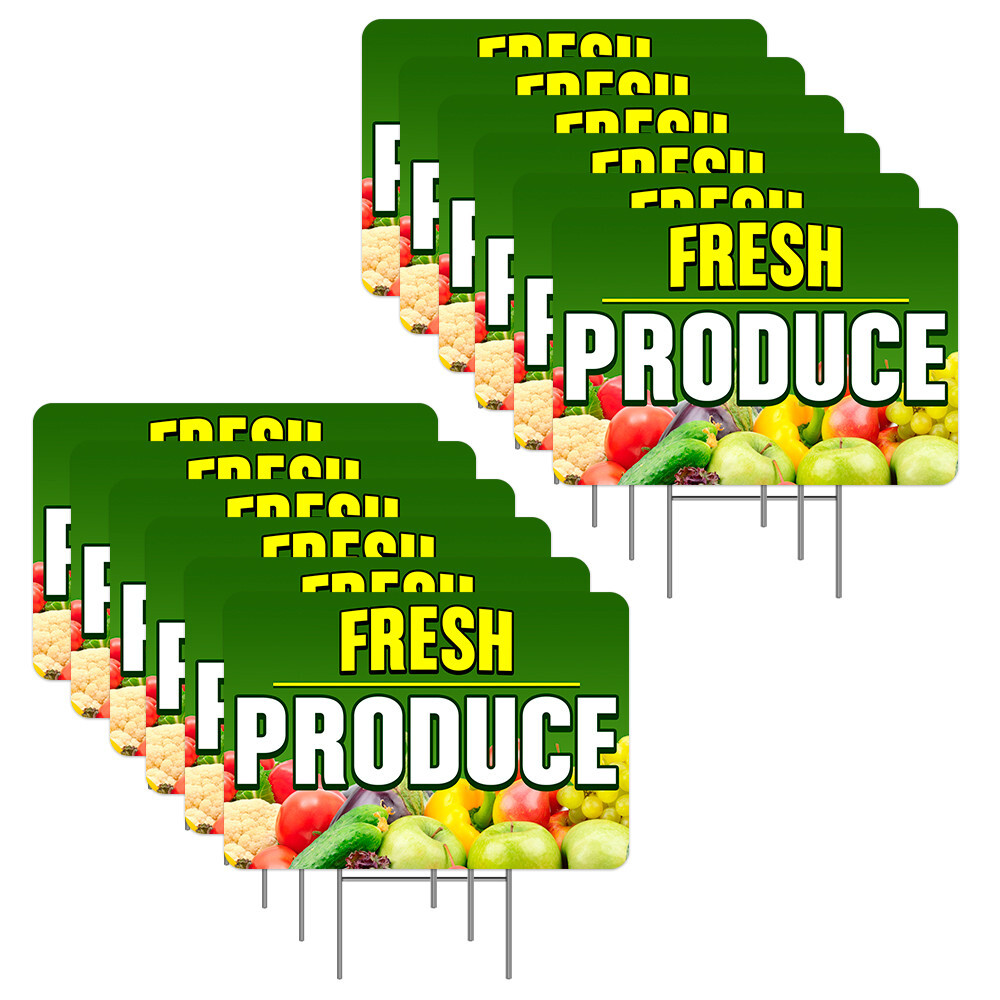 Fresh Produce 12 Pack Yard Signs – Each Sign is 24″ x 16″ Single-Sided and Comes