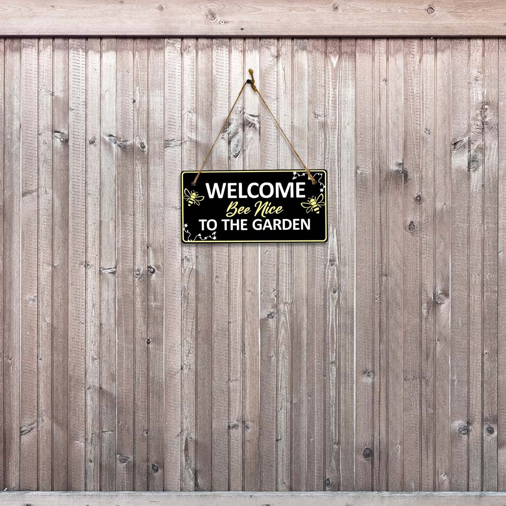 Welcome Bee Nice To The Garden 5×10 Hanging Plus Wall or Door Sign | Home Decor