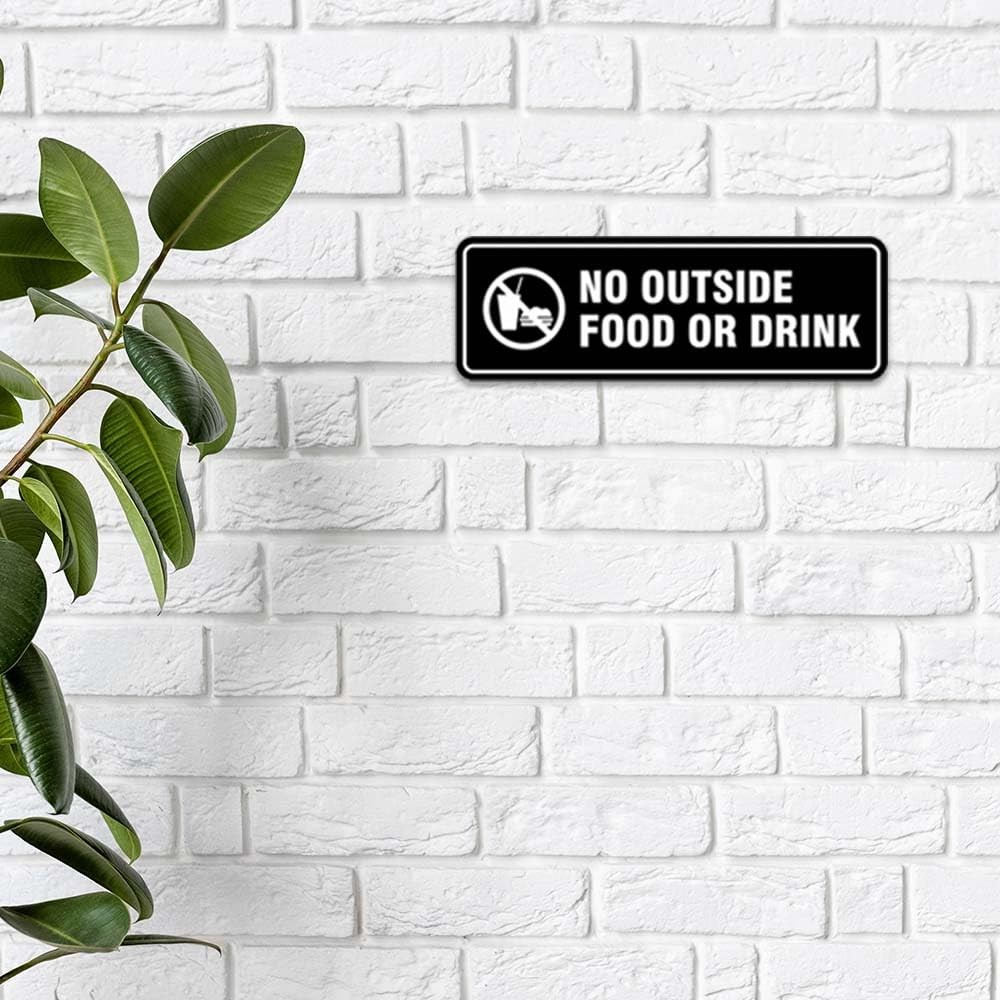 Standard No Outside Food Or Drink Door/Wall Sign – Black – Medium 2-3/4″ X 7″