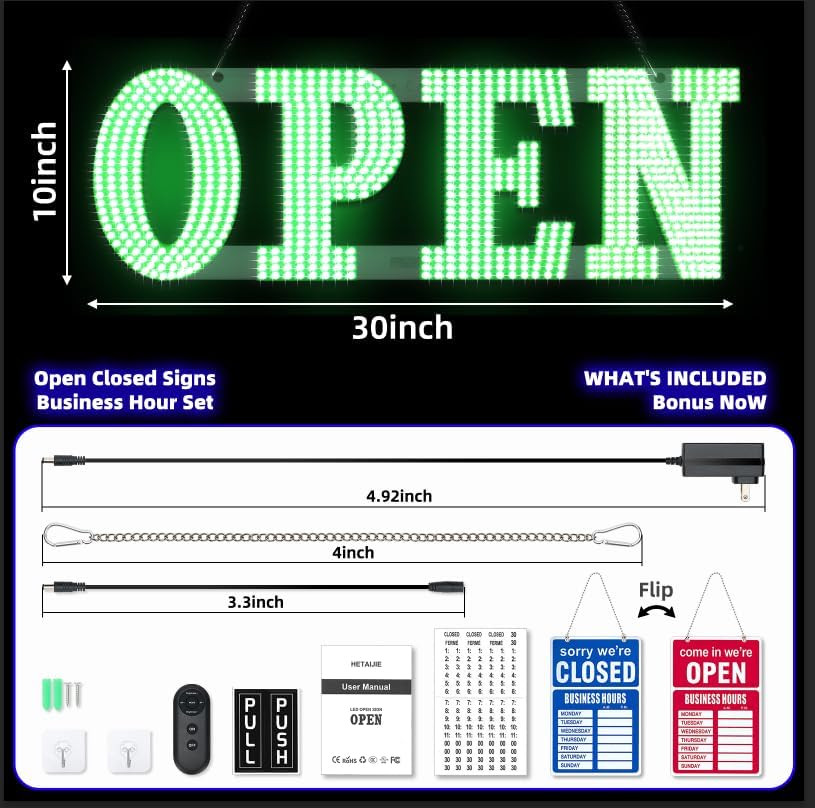 30″X10″ Large LED Open Sign for Business – Unique Design Super Bright Open Signs