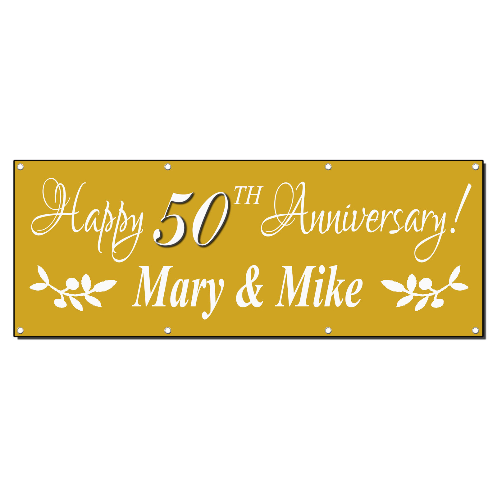 Happy 50 Anniversary Custom Date Gold 13 Oz Vinyl Banner Sign With Grommets