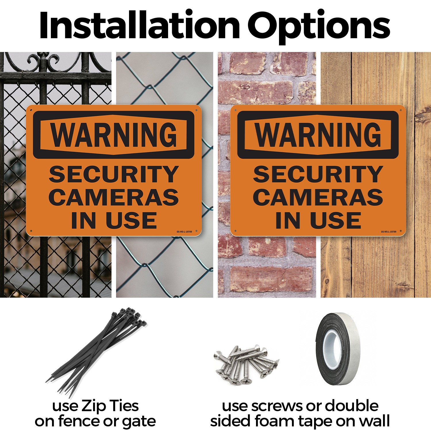 Security Cameras In Use OSHA Warning Sign Metal, Plastic, Decal – 5 or 10 Pack