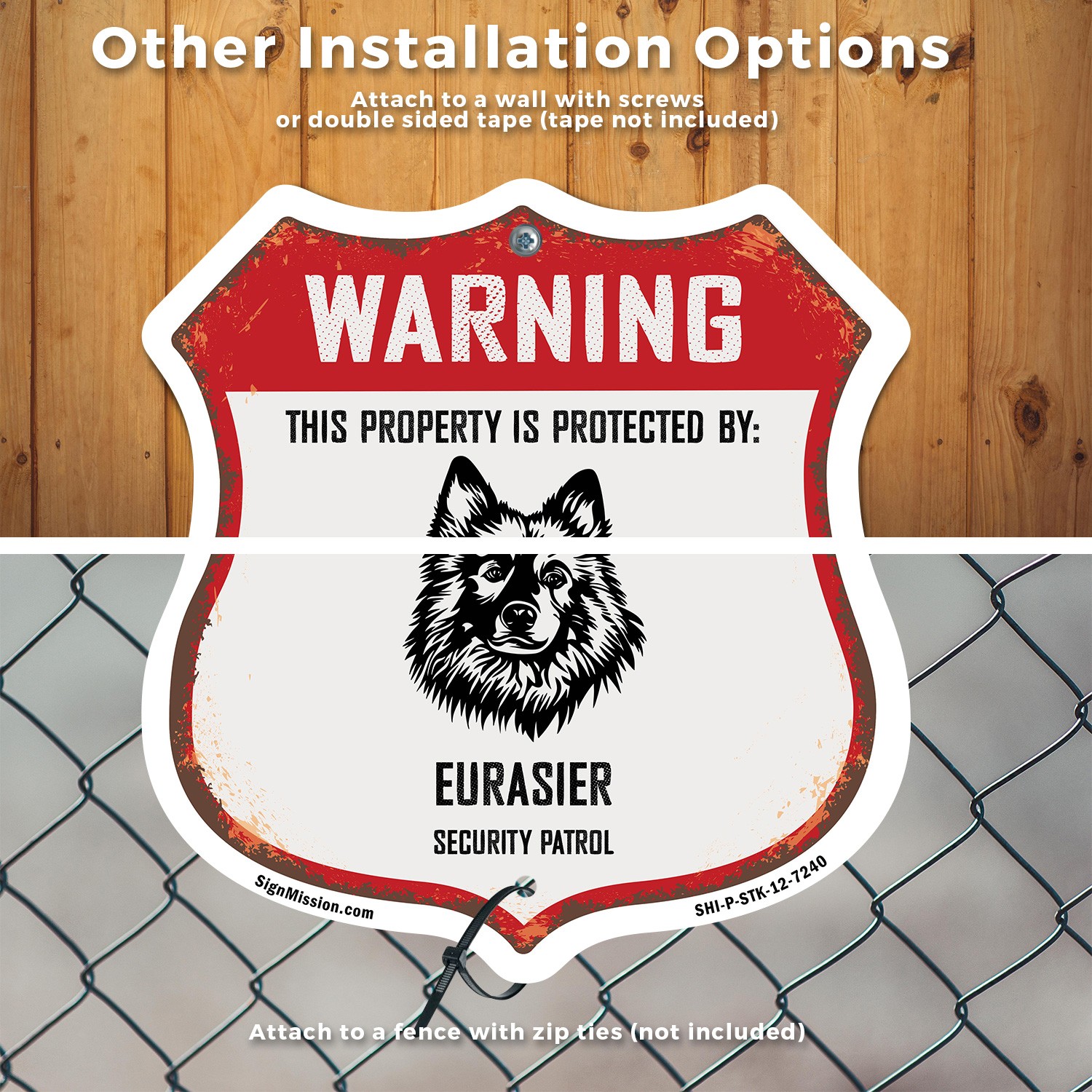 Warning Property is Protected by Eurasier Shield Sign With Stake Made in the USA