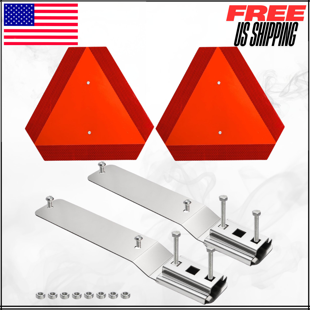 Slow Moving Vehicle Sign W/ Mounting Bracket Triangle 14″X16″ Outdoor Sign 2Set