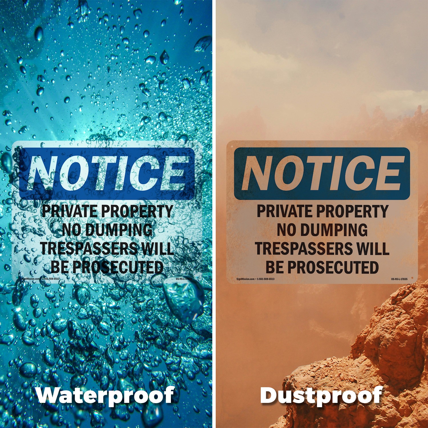 Private Property No Dumping Trespassers OSHA Notice Sign Or Decal – 5 or 10 Pack