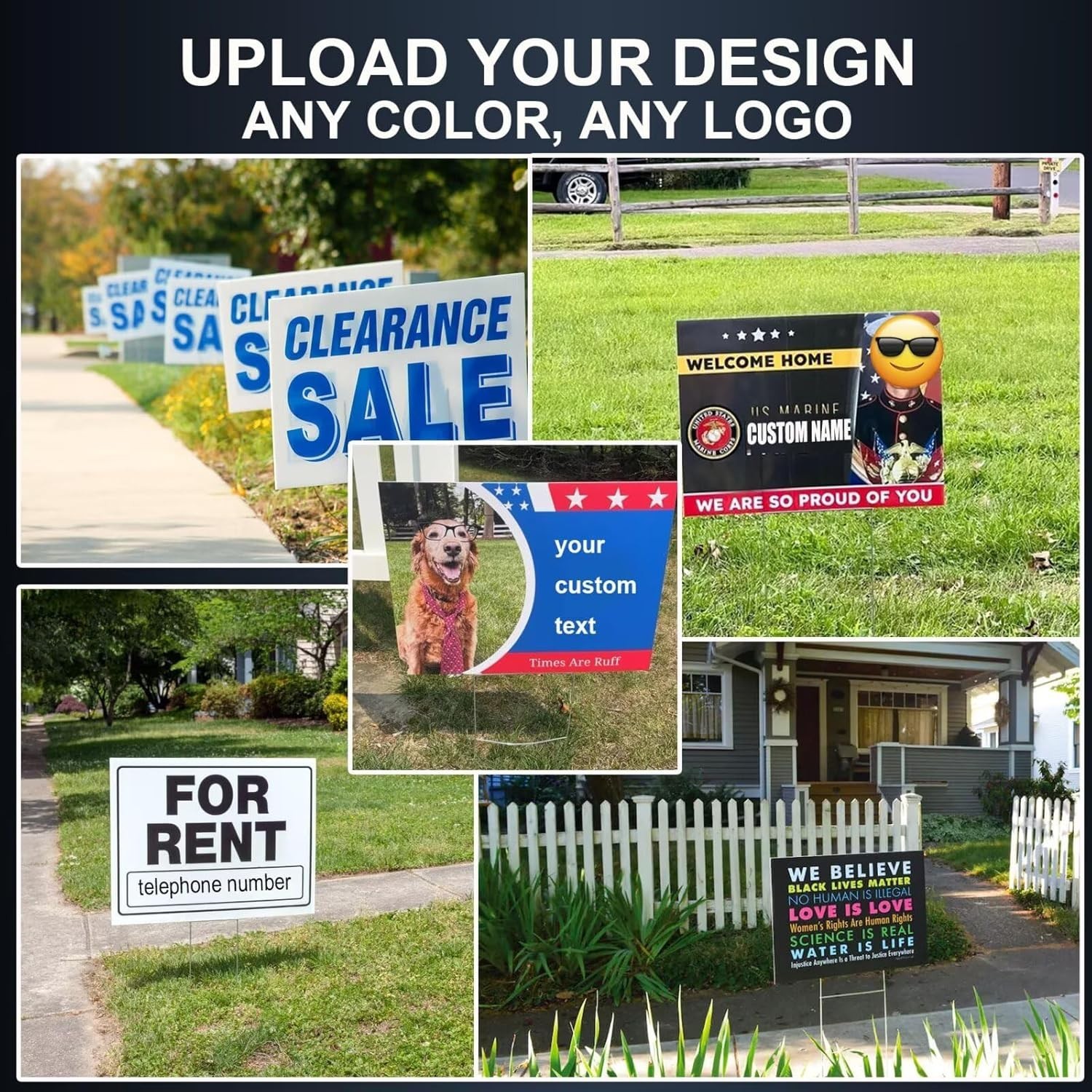 Custom yard signs 12×9 18×12 24×18 36×24 double-sided Rust-proof H-stake incl…
