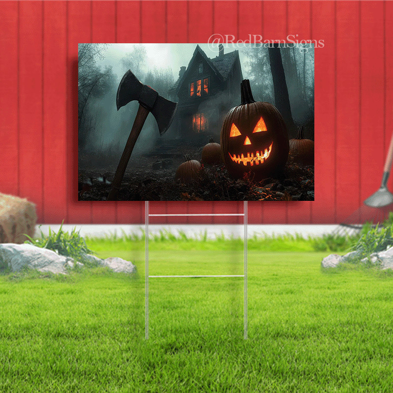 Dark pumpkin landscape for halloween celebration yard sign