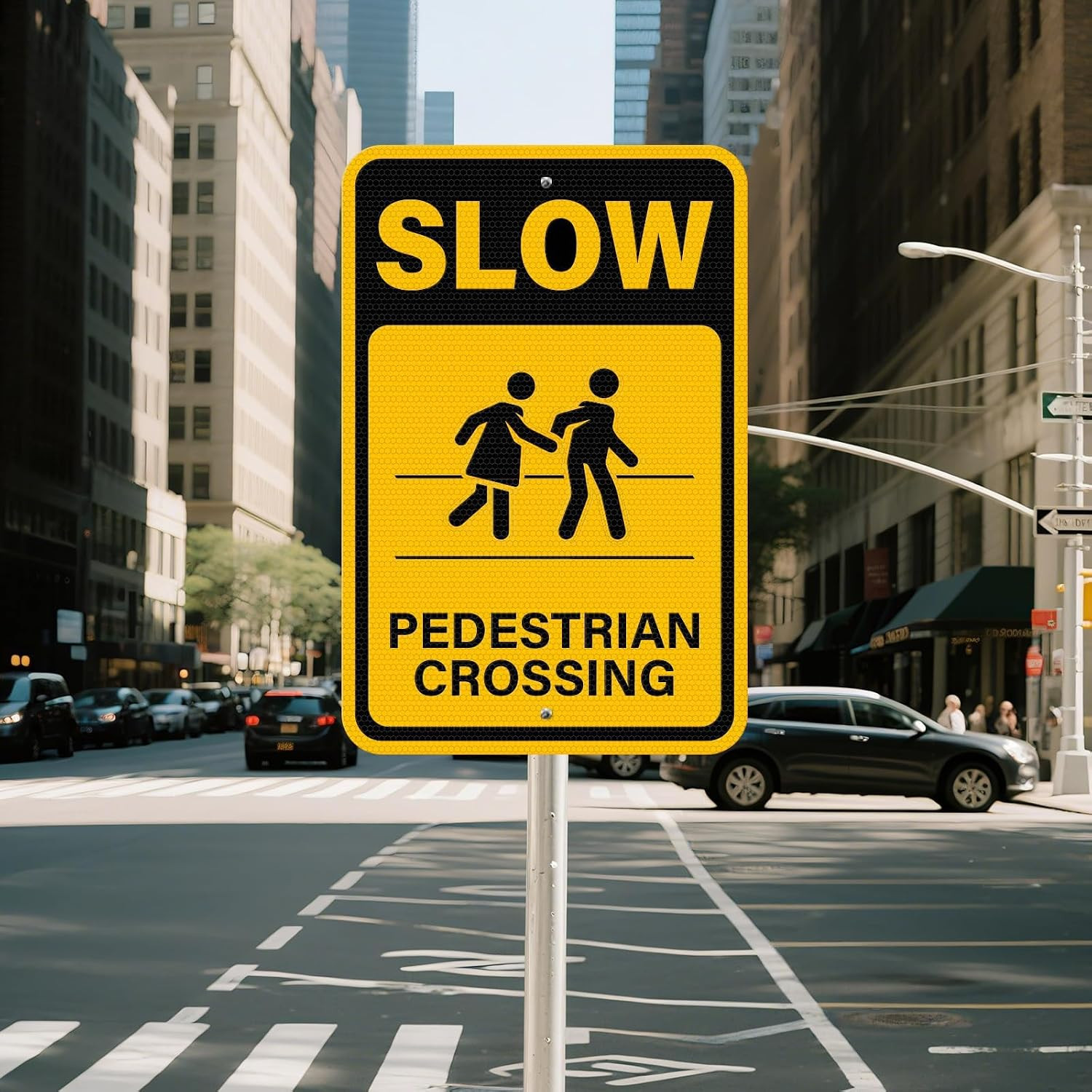 2 Pack Slow Pedestrian Crossing Sign 18 × 12 Inches High Reflective Waterproof A