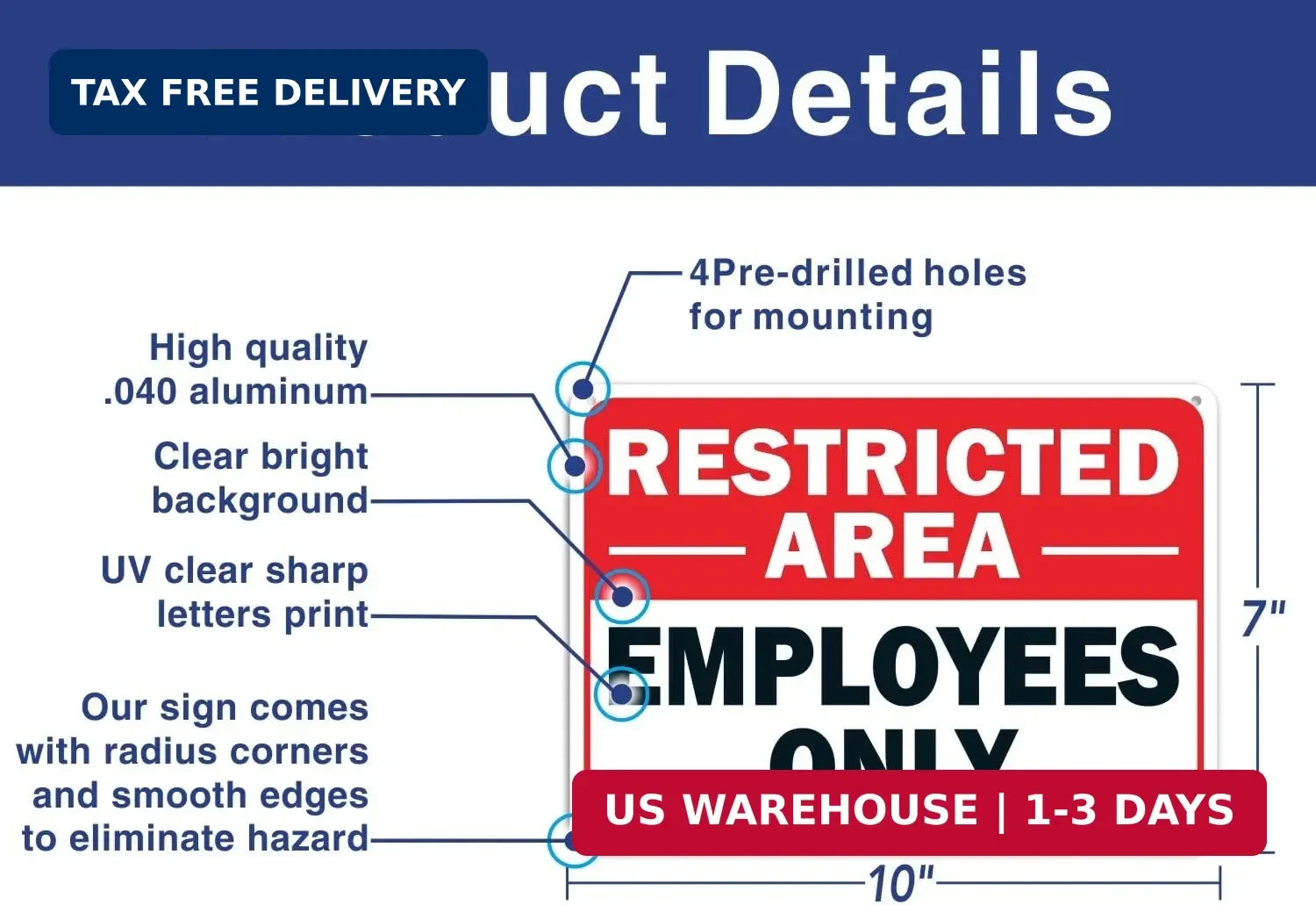 (2 pack) Faittoo Restricted Area Employees Only Sign, 10 x 7 Inches .40 Rust Fre