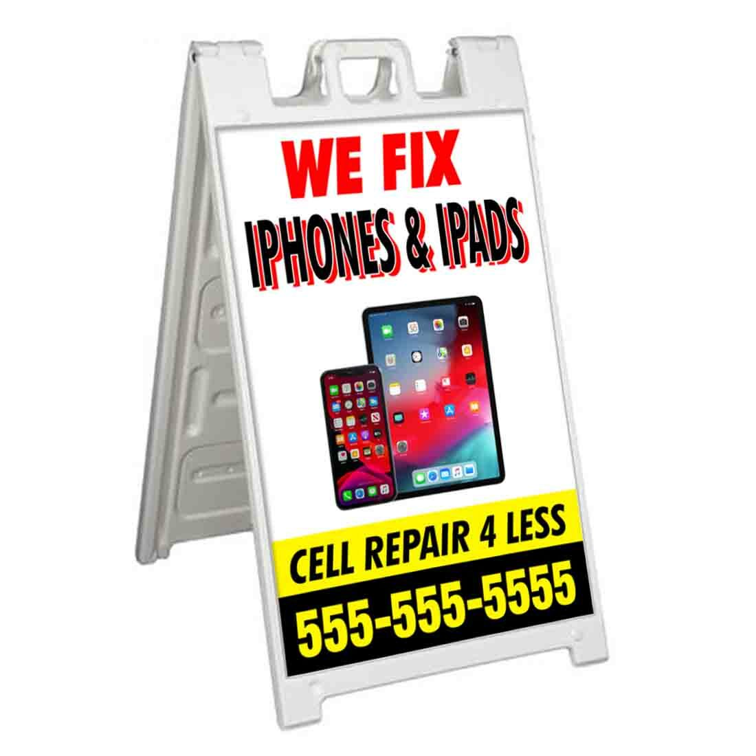 CUSTOMIZABLE WE FIX PHONES Signicade 24×36 Aframe Sidewalk Sign Banner Decal