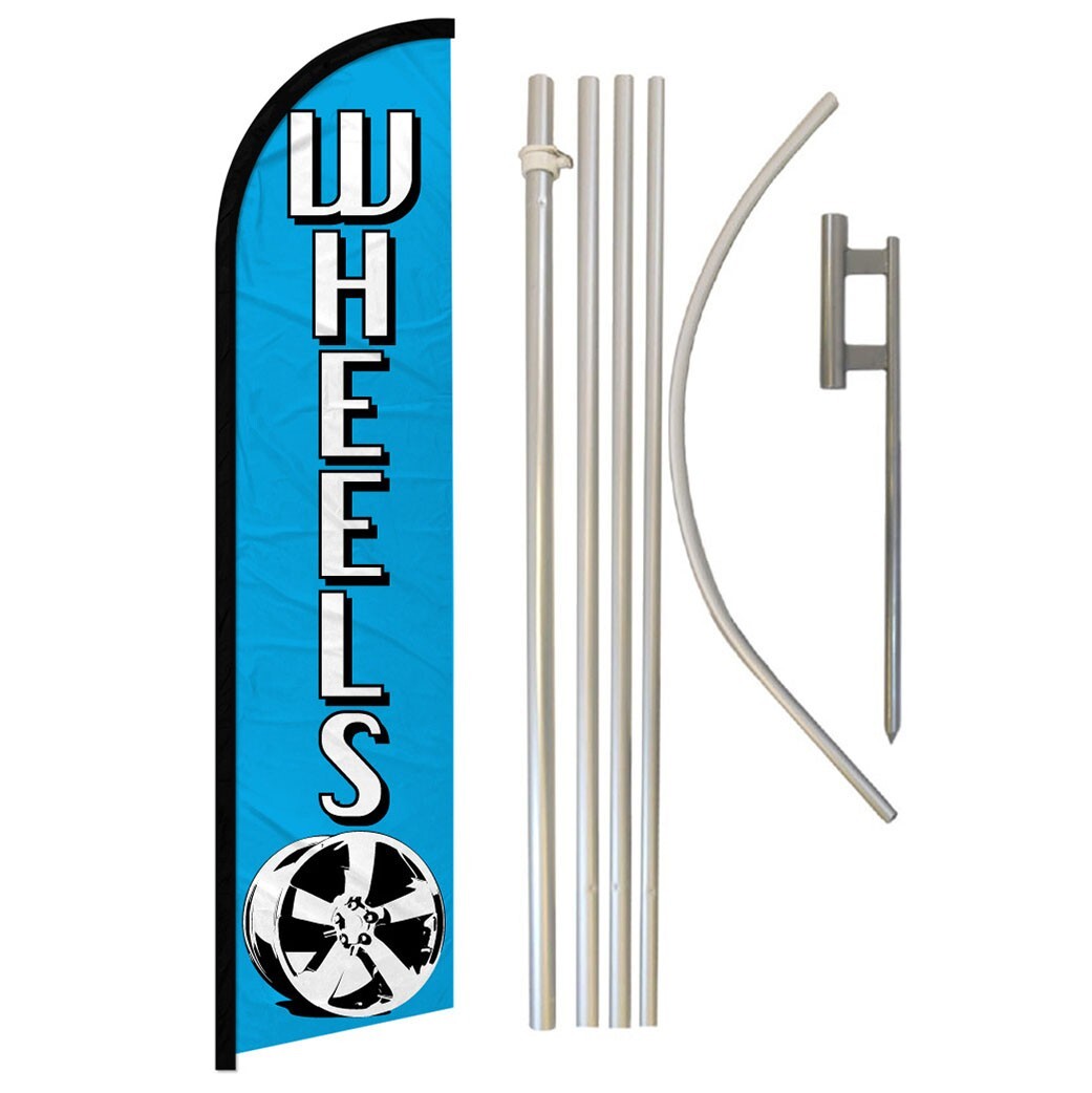 Wheels Full Curve Windless Swooper Flag & Pole Kit Tires Rims BL