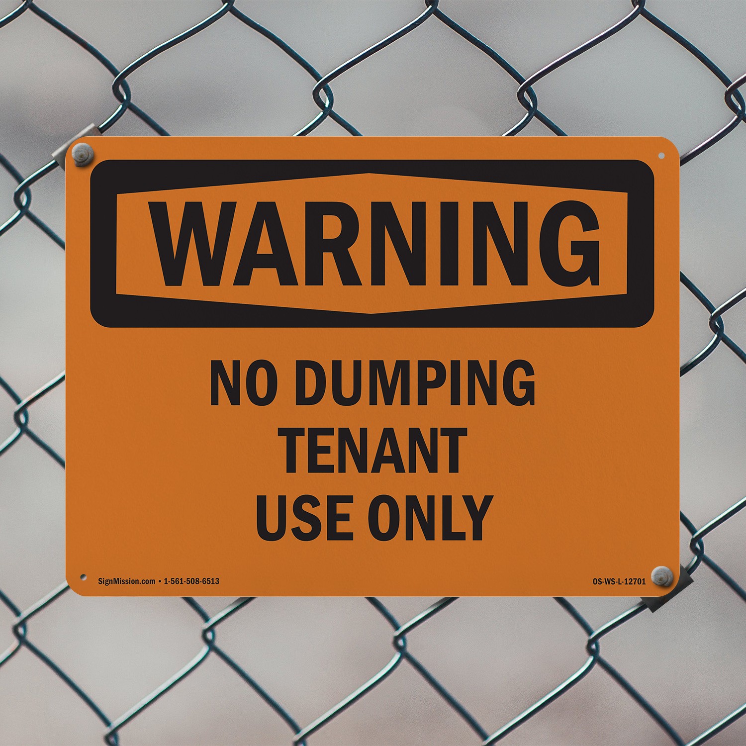 No Dumping Tenant Use Only OSHA WARNING Sign Metal, Plastic, Decal 5 or 10 Pack