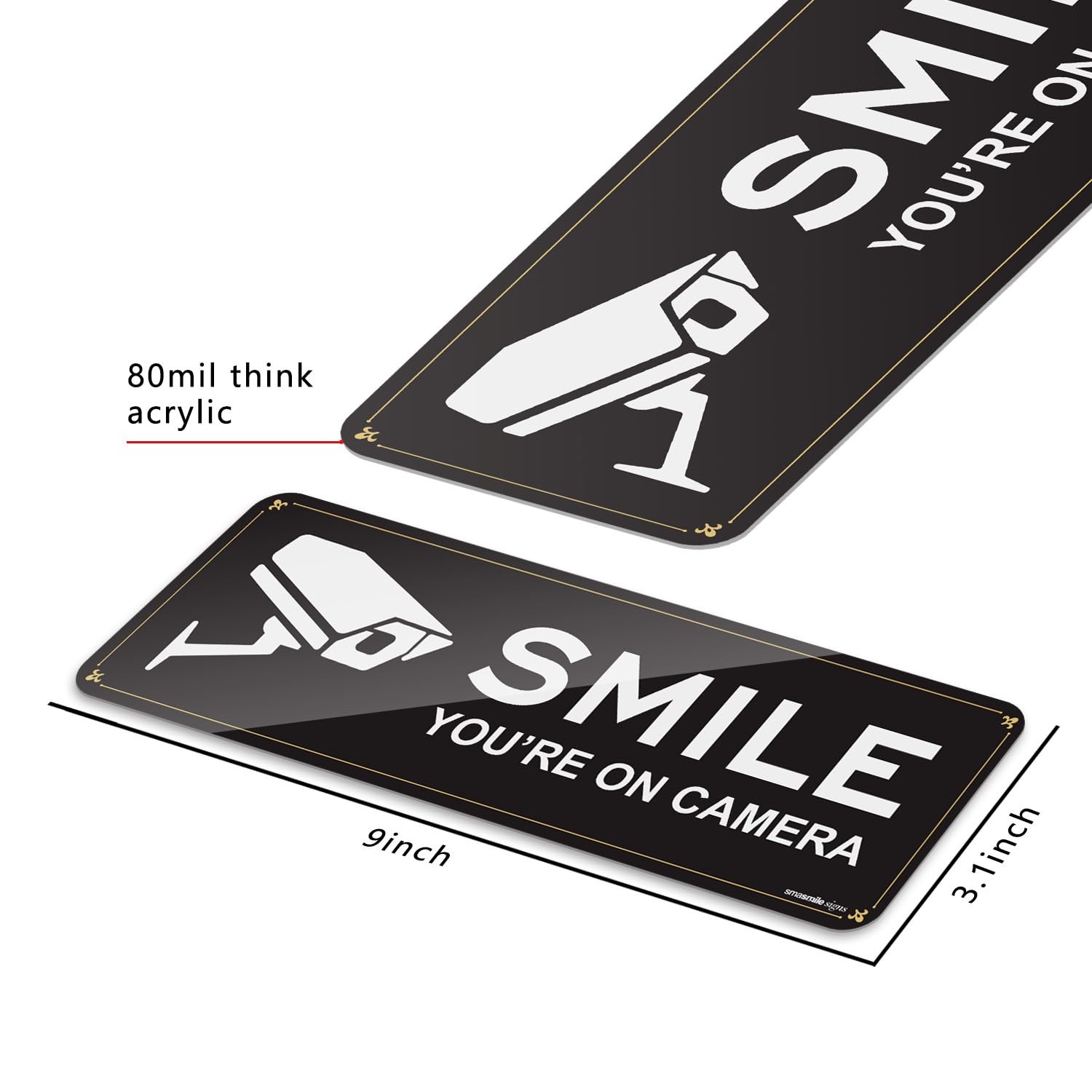 4 Pack Smile You Are On Camera Signs 9×3.1 Inch Acrylic Home Security Decal