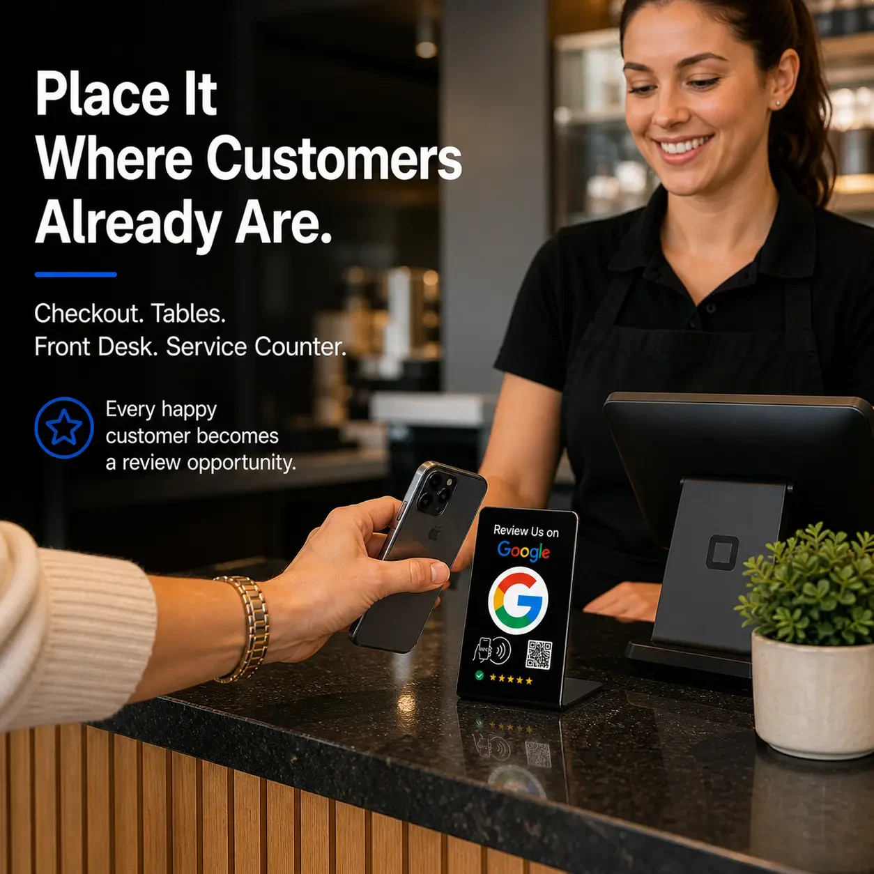 Google Review Stand Tap Tap for Instant Reviews – All Phones Compatible (BLACK)