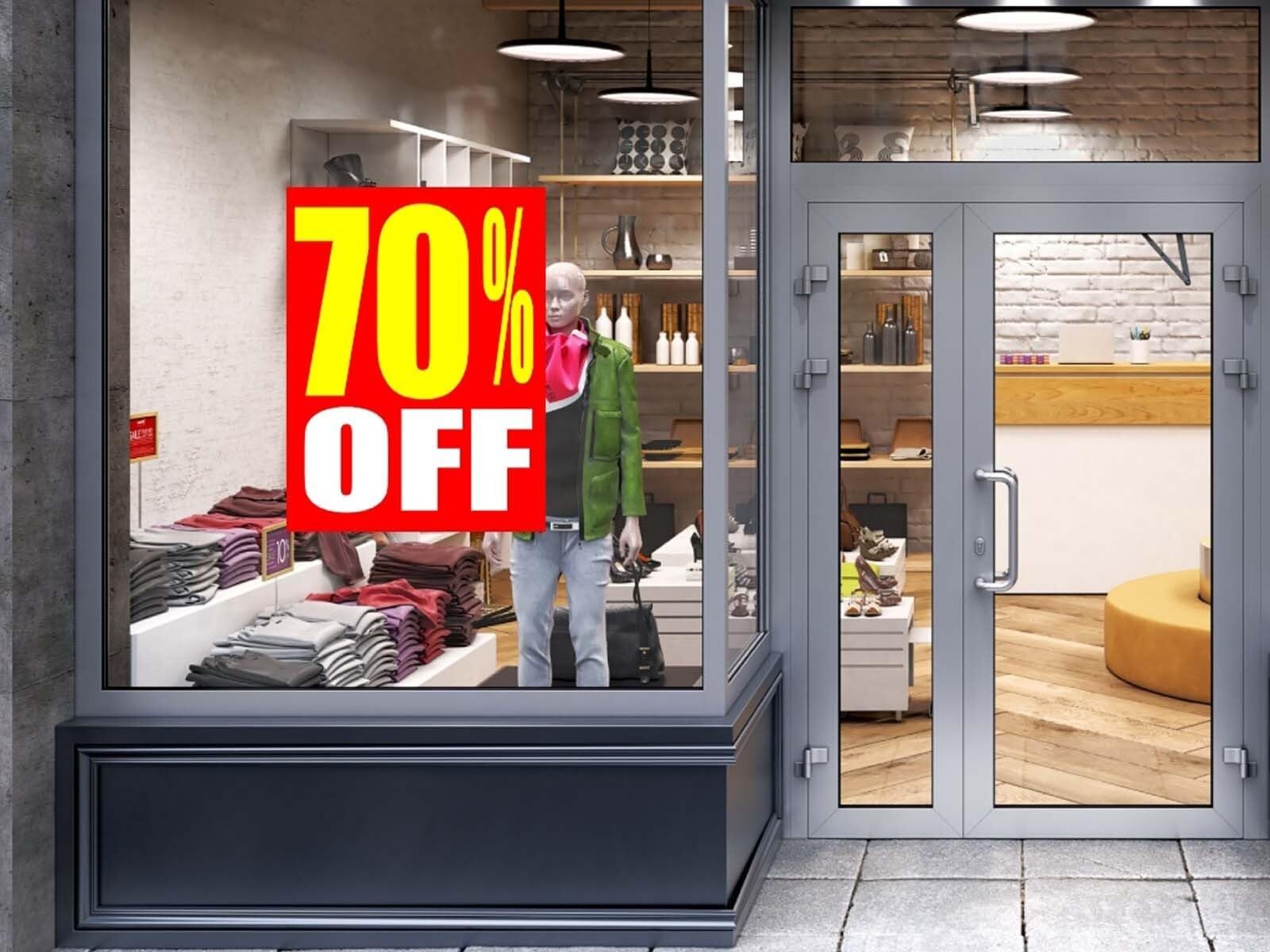70 percent Off | Retail Window Display Sign | 18″W x 24″H