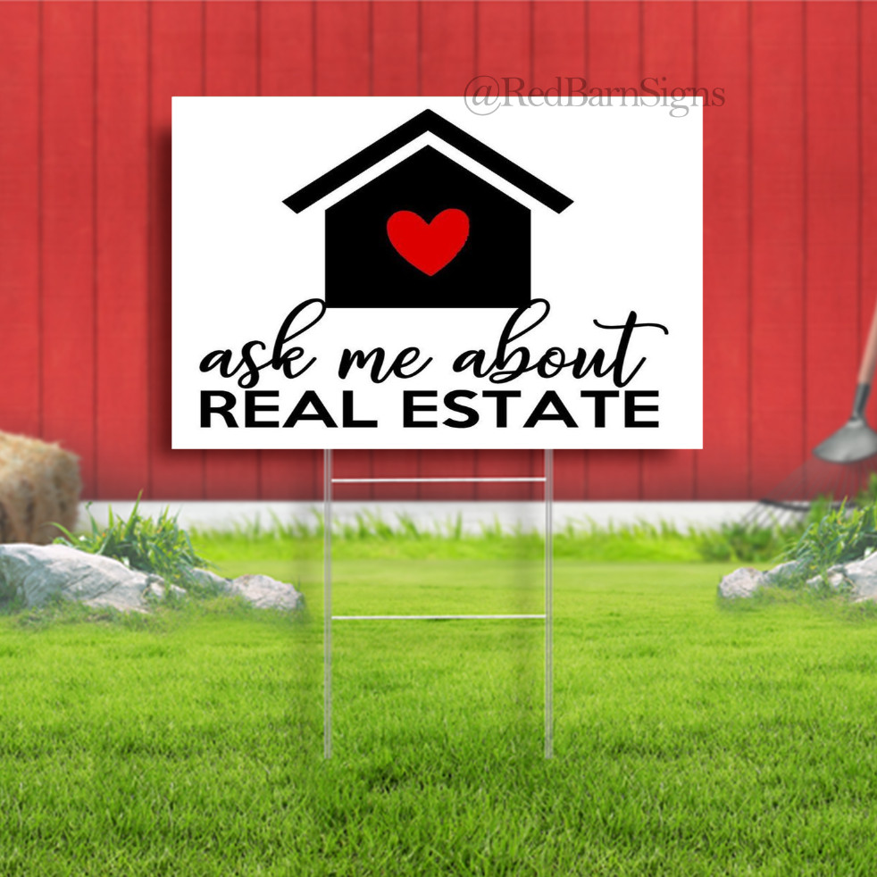 Ask Me About Real Estate Indoor Outdoor Yard Sign with metal stakes