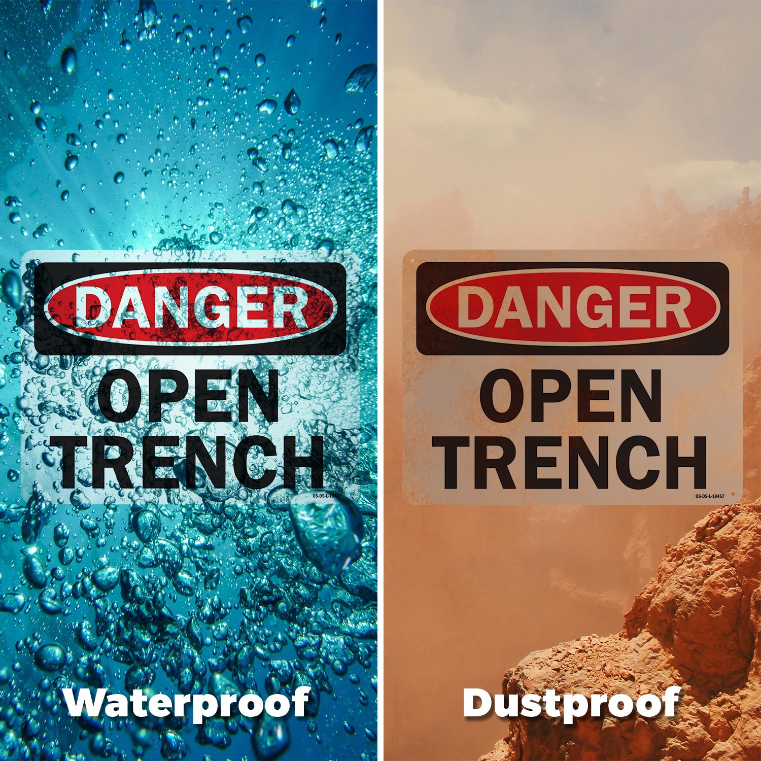 Open Trench OSHA Danger Sign Metal, Plastic, Or Decal – 5 or 10 Pack