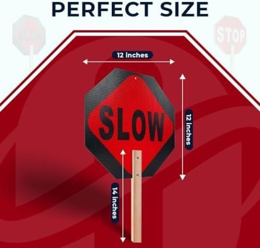 Double-Sided Stop Slow Signs with High Visibility for Traffic Control – 12×12