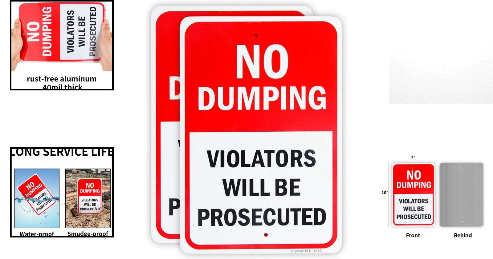 2 Pack No Dumping Violators Sign – 10″ x 7″ Rust-Free Aluminum, Easy Install