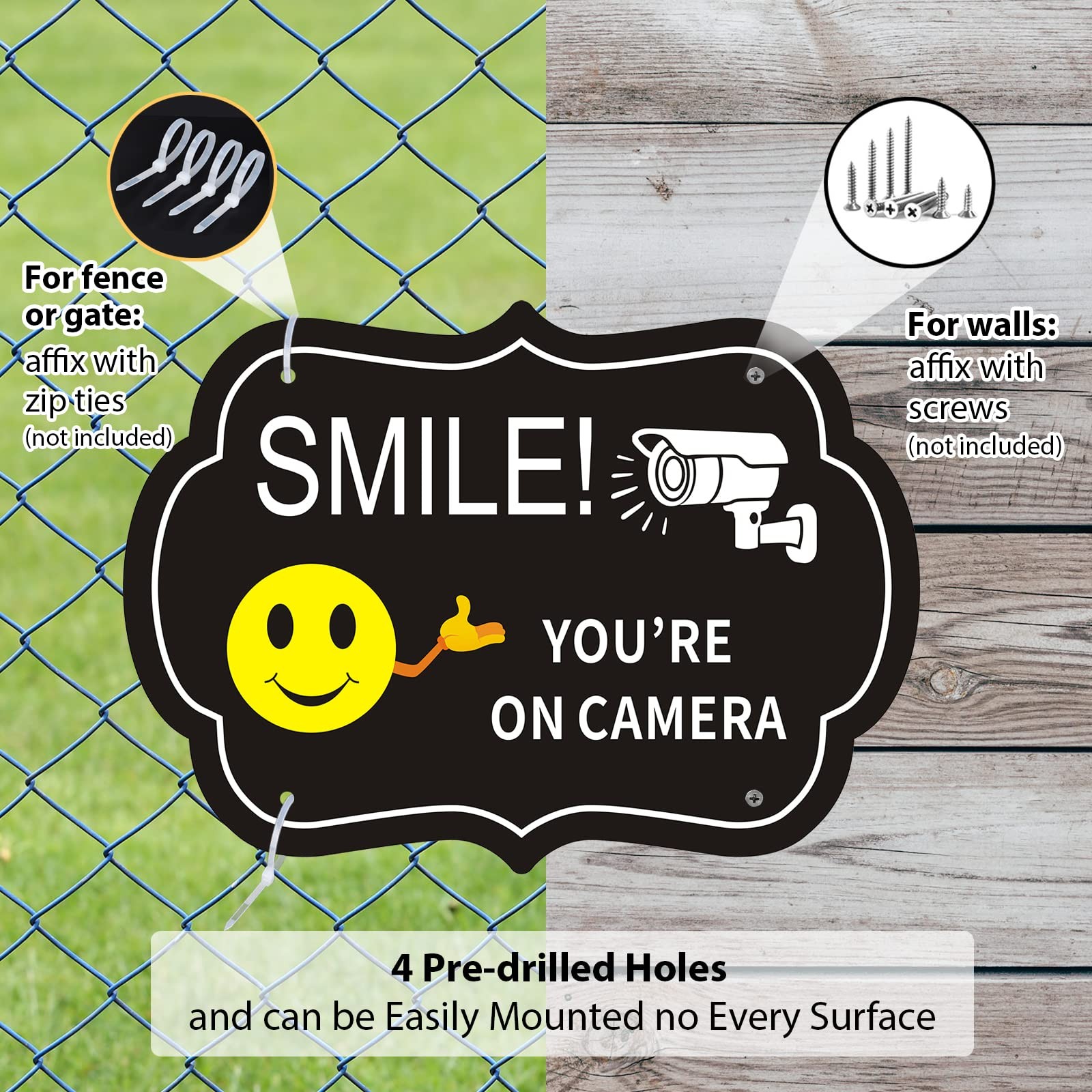 Smile Your on Camera Signs, Video Surveillance Signs Outdoor, 10×7 Inch Rust …