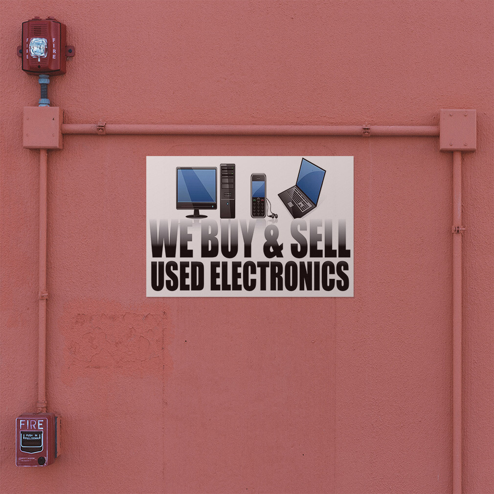 Decal Stickers We Buy & Sell Used Electronics Vinyl Store Sign Label Business