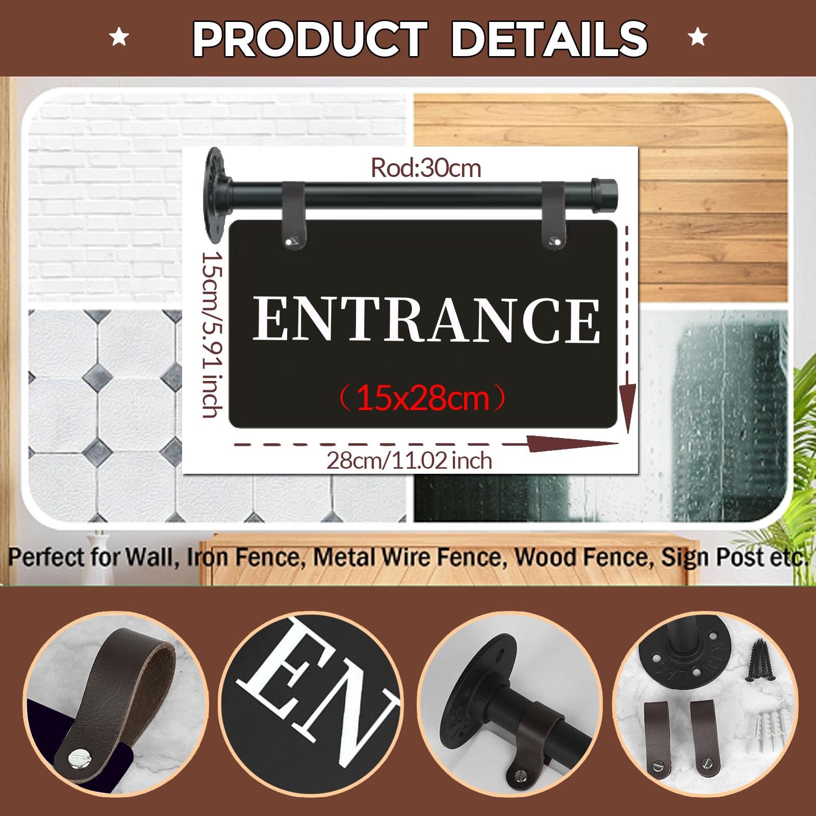 Wall-Mounted Entrance Sign for Business 11″ x 6″ Hanging Entry Sign with Meta…