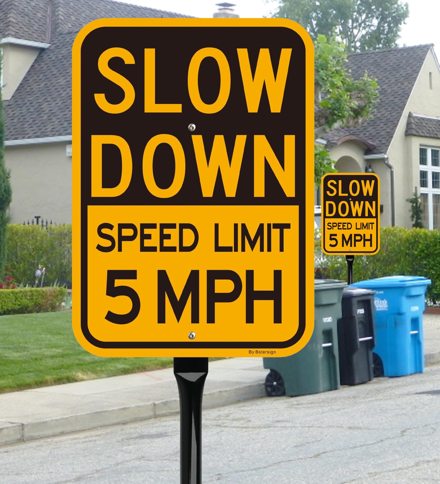 2 Pack Slow Down Speed Limit 5 MPH Sign With 36 Inch Heavy Metal Stake Kit