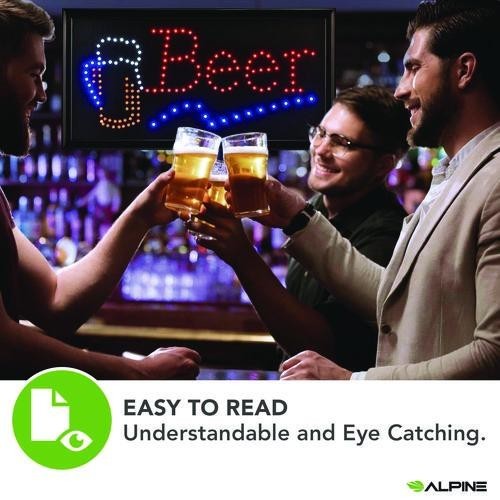 Alpine Industries LED Rectangular Beer Sign, 19 x 10, Black Frame