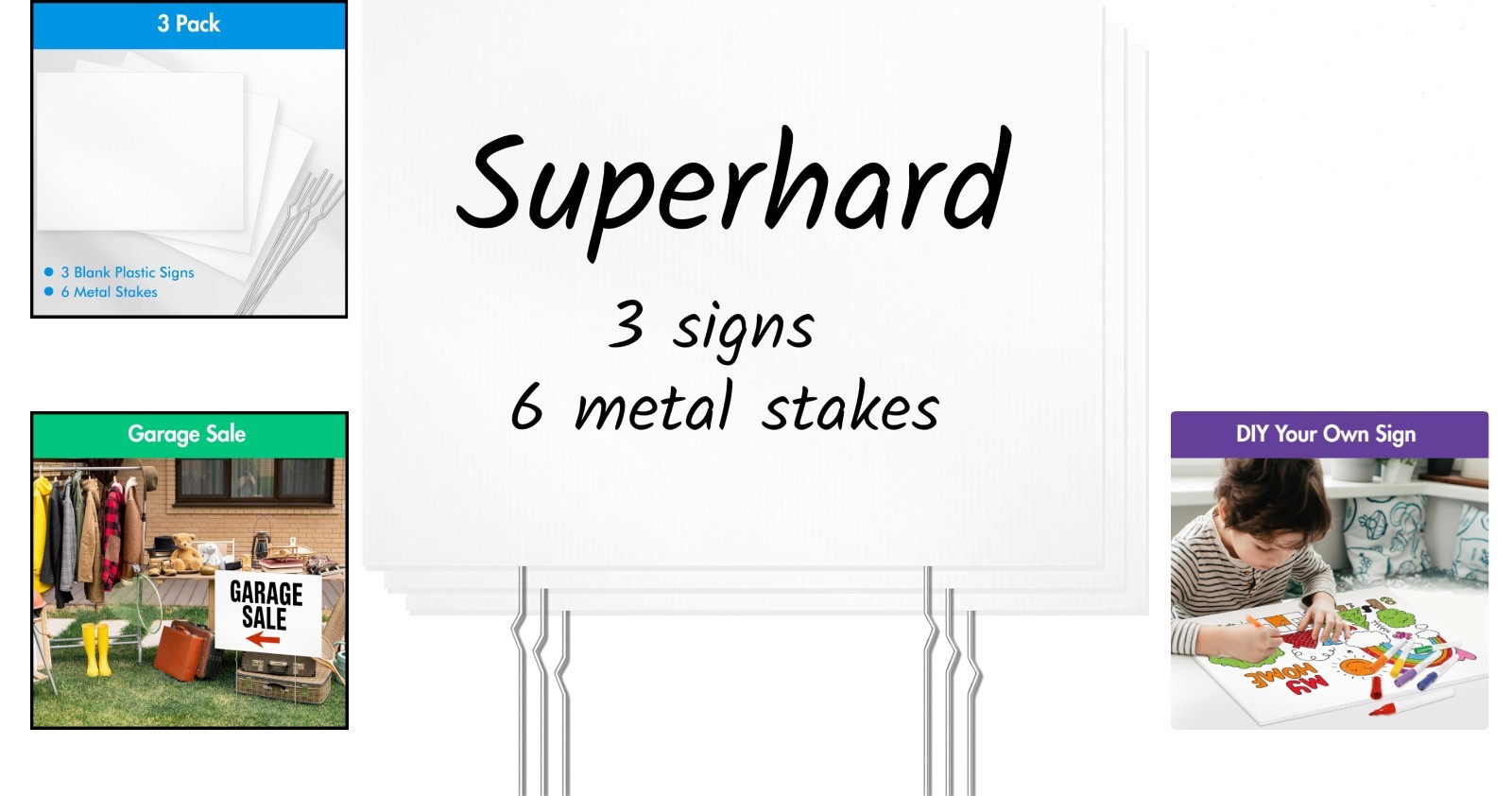 3 Pack Customizable Blank Yard Signs with Metal Stakes for All-Weather Use