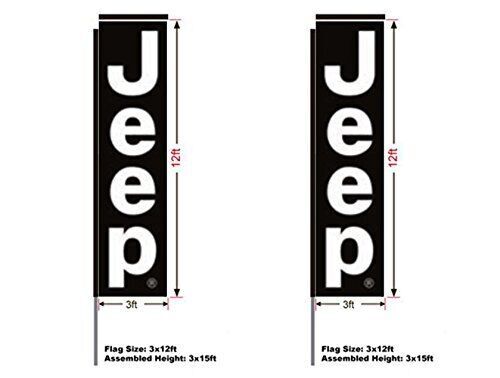 Jeep Rectangular Flag, Kit with 15′ Pole and Ground Spike, 3’W x 12’H