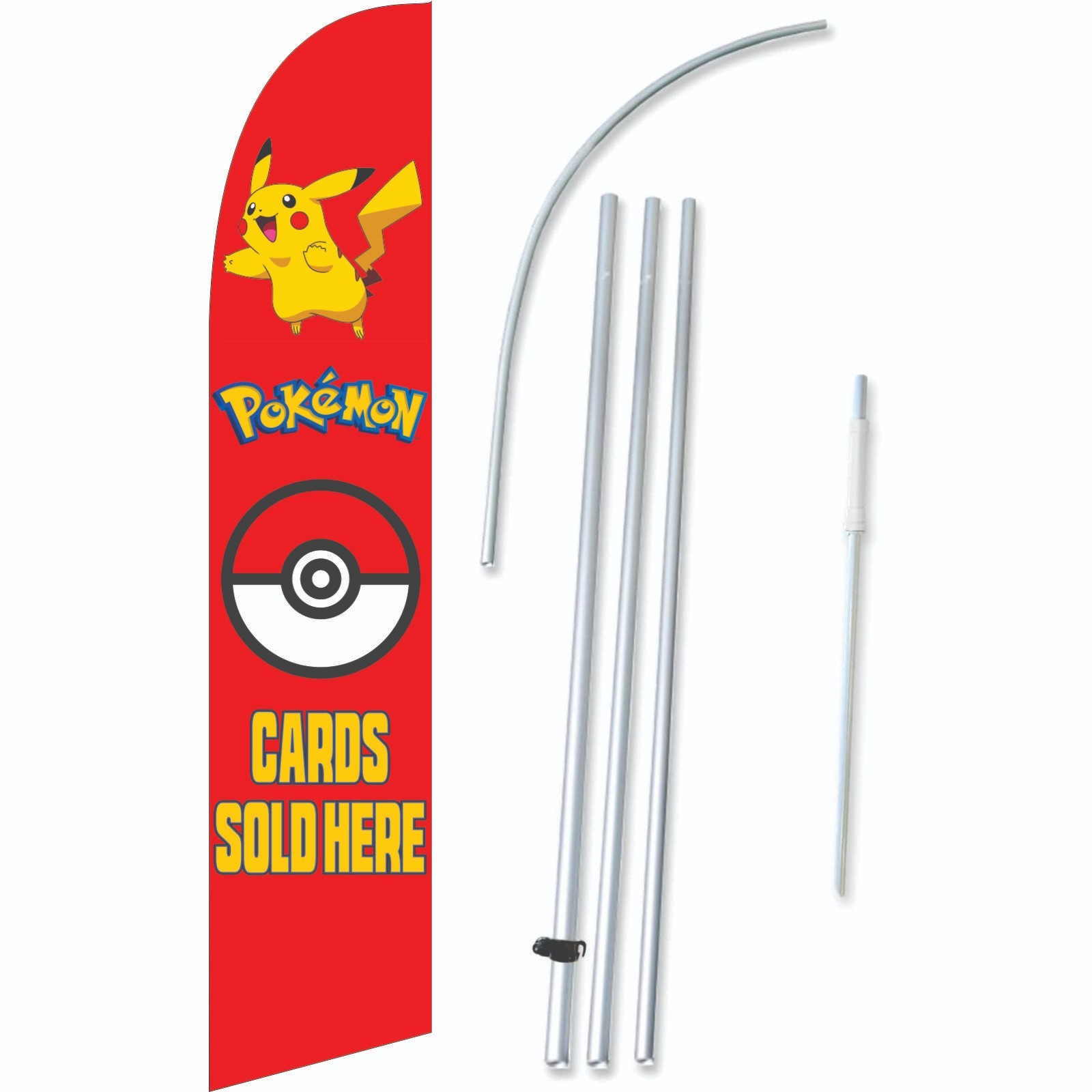 Pokemon Cards Sold Here Red 11.5 ft Single Sided Windless Swooper Flag Set
