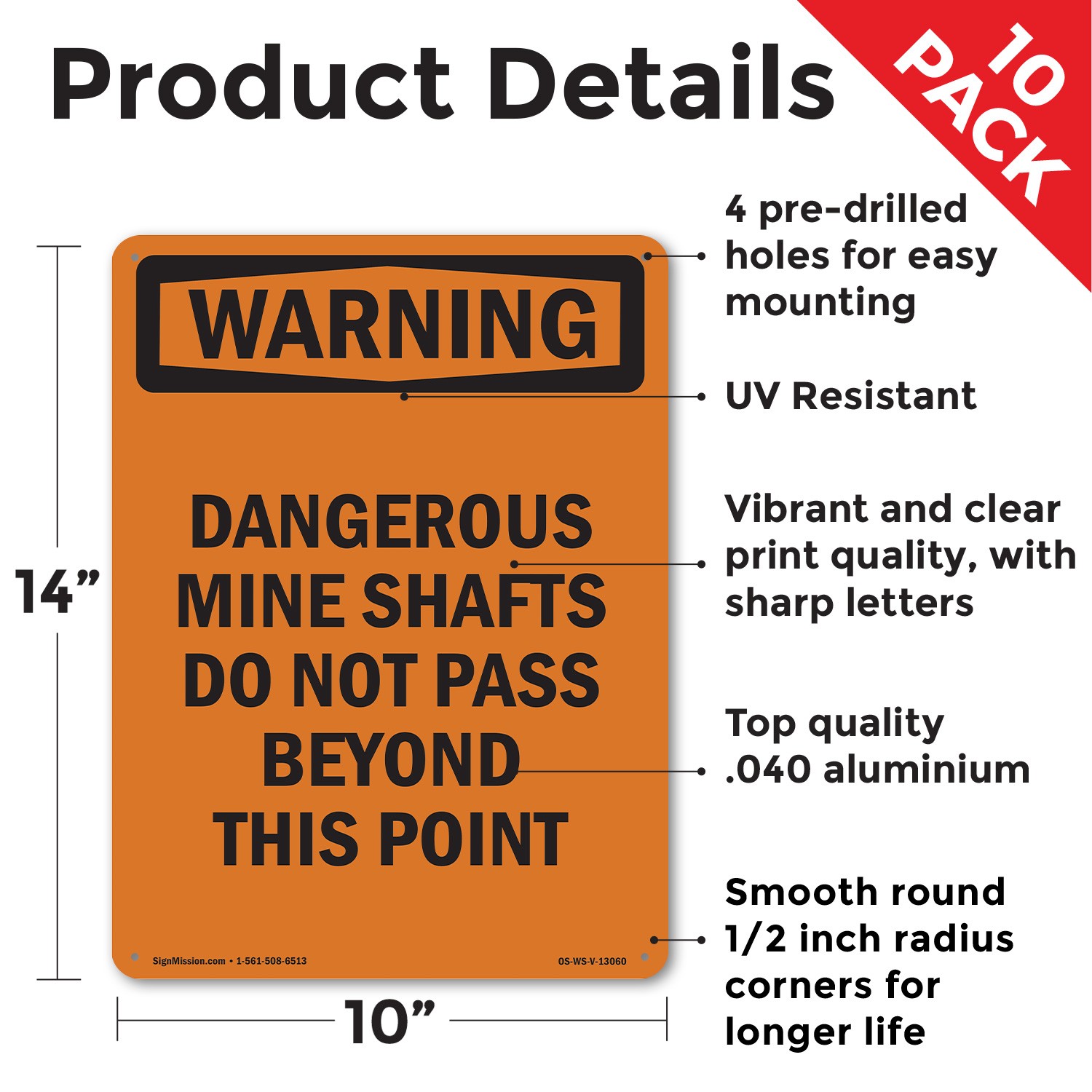 Dangerous Mine Shafts Do Not Pass OSHA WARNING Sign Metal, Decal – 5 or 10 Pack