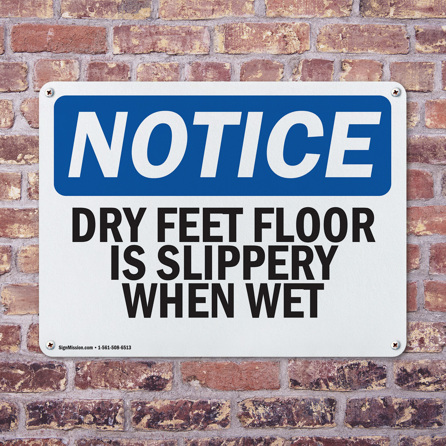 (2 Pack) Dry Feet Floor Is Slippery When Wet OSHA Notice Sign Decal Metal