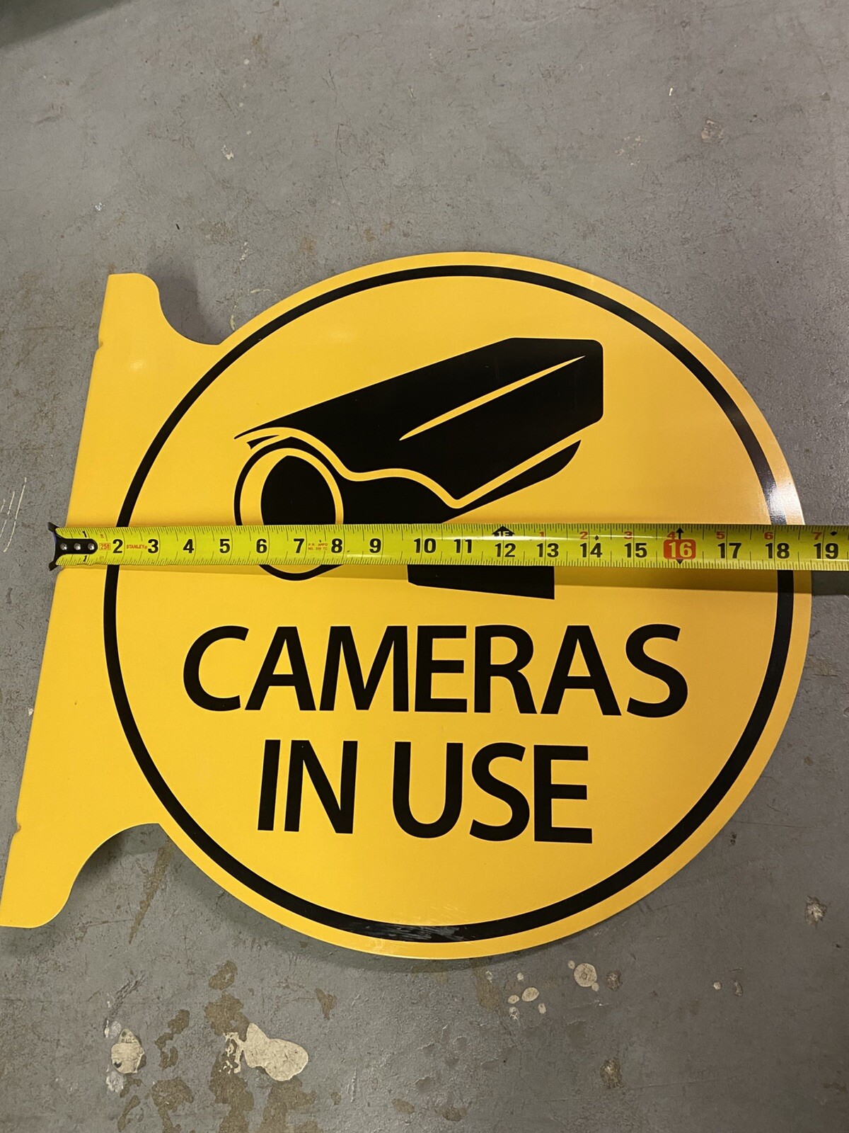 Cameras In Use Flange Sign 19” 3lbs Yellow Security Vintage Metal Business Home