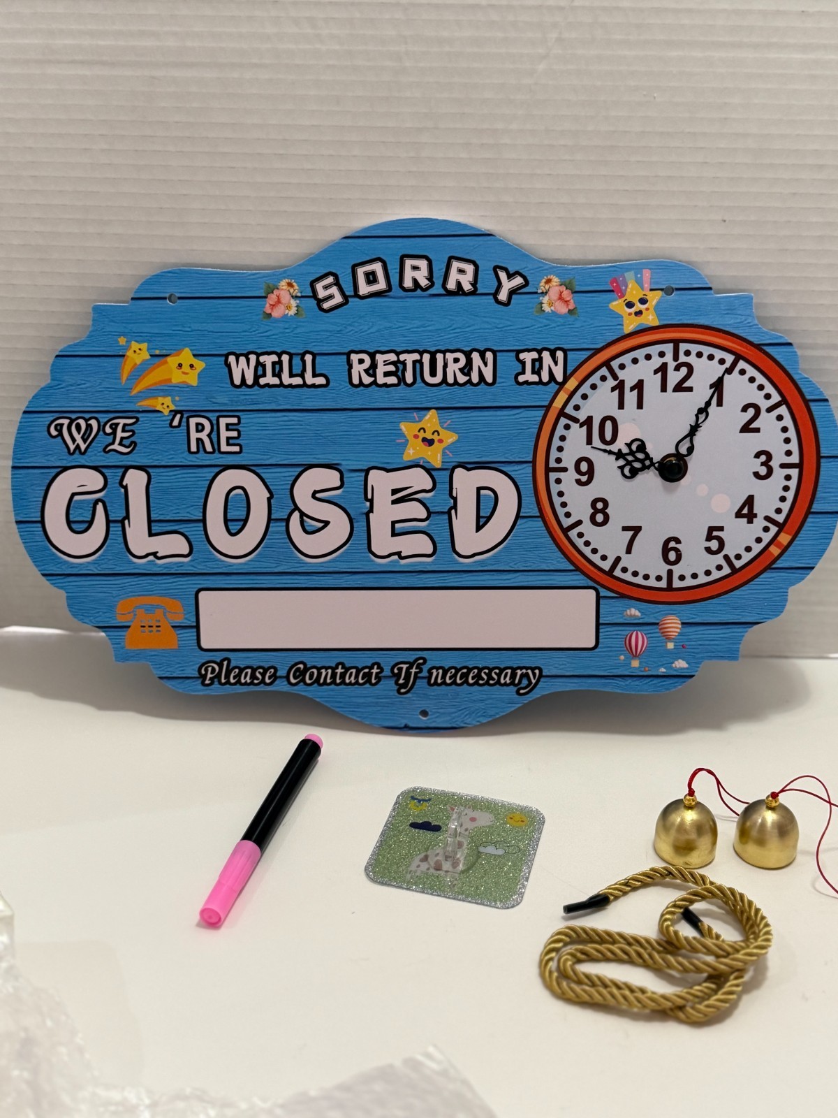 Double Sided “OPEN/CLOSED” Sign w/ “Be Back” Clock 10 x 16 Blue FAST SHIP
