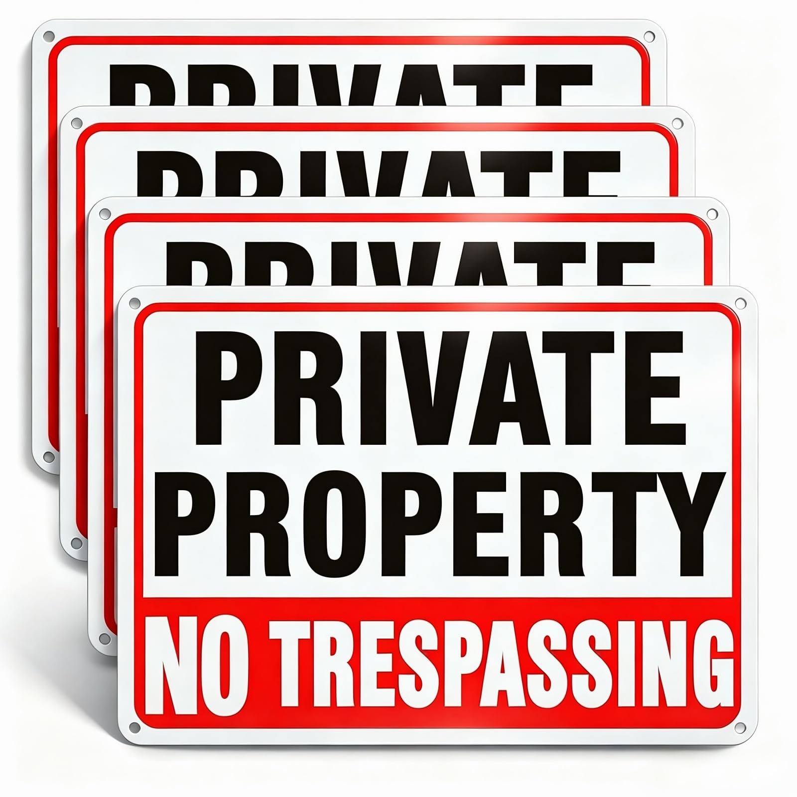 4 Pack No Trespassing Signs Private Property, 10 x 7 Inch Aluminum Signs