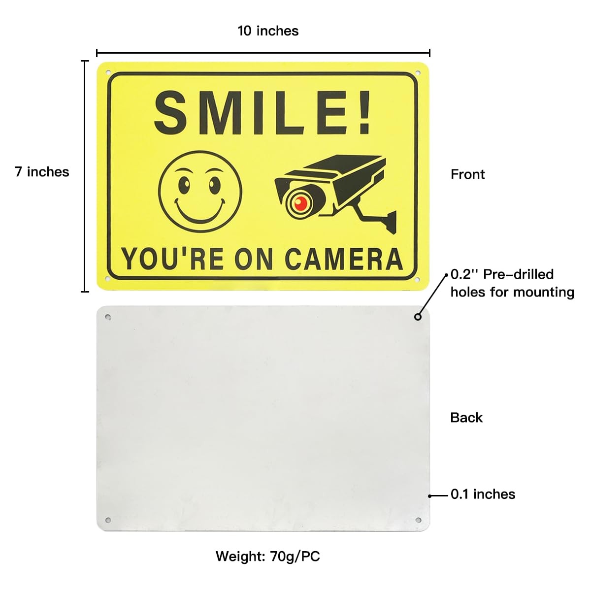 2 Pack 10″x7″ Smile You Are On Camera Signs Rust Free Aluminum for Home Business