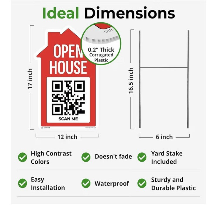 12” x 17” Open House Signs for Real Estate (3-Pack)