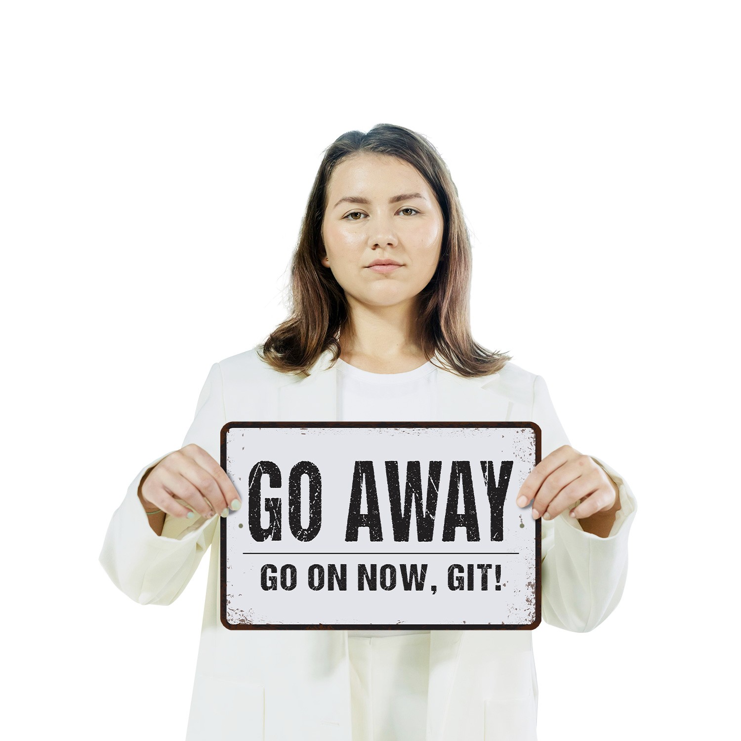 Go Away Go On Now Git Sign Shoo With A Smile Durable Perfect for Porches Cabins