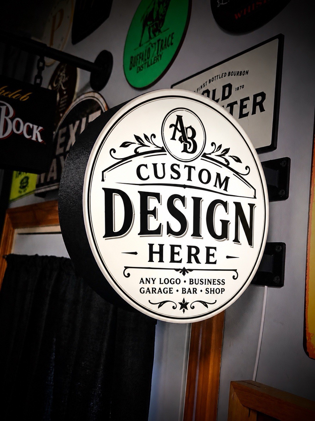 Round Double-Sided LED Projecting Sign – Custom Business, Garage, Bar 13inch