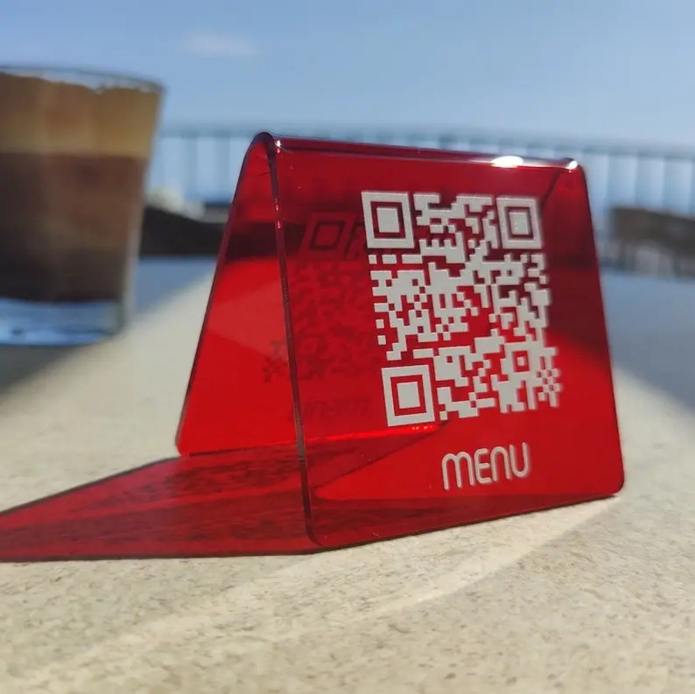 Crylic QR Menu Sign Touchless Menu Stand WiFi Connected QR Freestanding